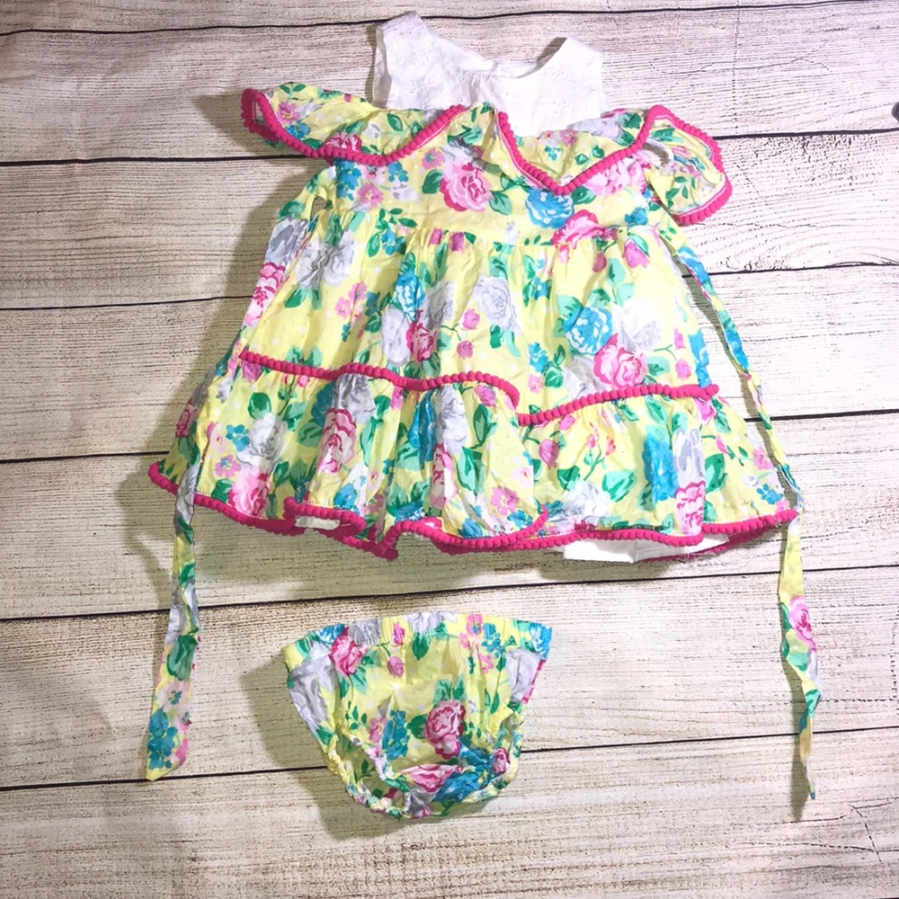 Yellow and Pink Floral Off shoulder Dress